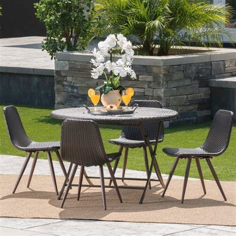 Garden treasures kingsmead rectangle outdoor dining table 40 in w x 70 in l with umbrella hole lowes com garden. Shop Jude Outdoor 5-Piece Round Foldable Wicker Dining Set ...