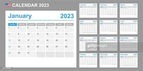 Usa Calendar For 2023 Week Starts On Sunday Simple Vector Template