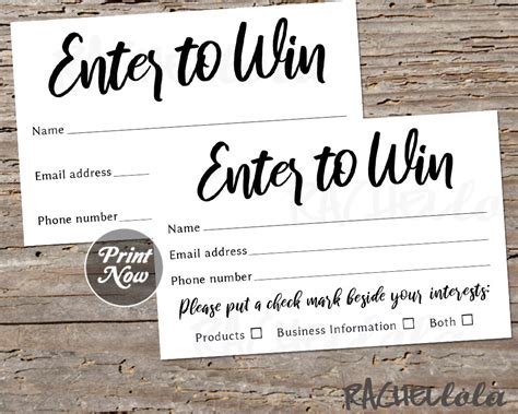 Raffle Ticket Template Printable Enter To Win Entry Form Etsy Canada