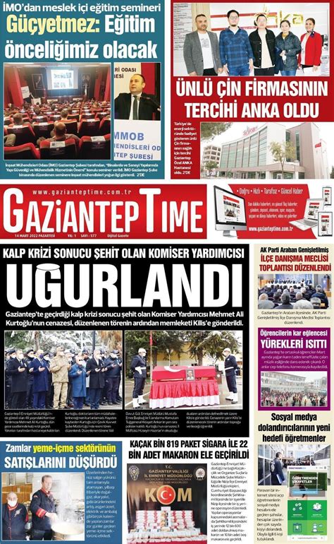 14 Mart 2022 tarihli Gaziantep Time Gazete Manşetleri