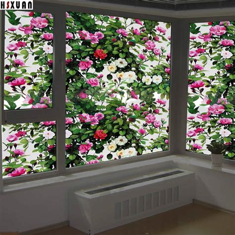 Frosted Static Window Privacy Film 80x100cm Pvc 3d Cam Floral Stained