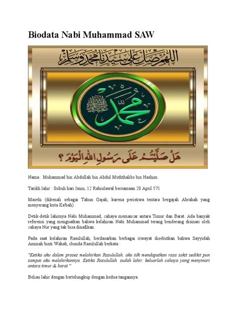 Biodata Nabi Muhammad Saw Pdf