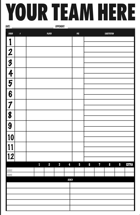 Softball Batting Lineup Template