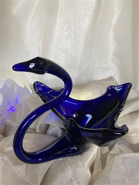 Stunning Cobalt Blue Glass Swan Bowl Centerpiece Etsy