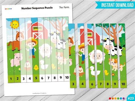 Number Sequence Puzzle Printable Educational Preschool Etsy