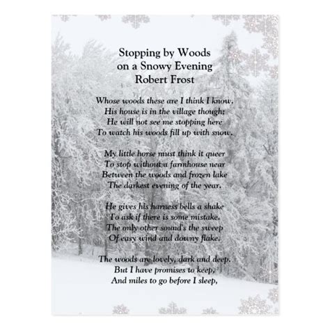 Stopping By Woods Snowy Evening Robert Frost Poem Postcard