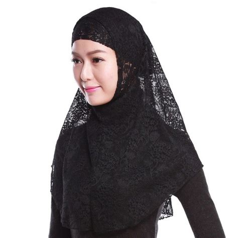 muslim women hijab headwear full cover underscarf islamic scarf black shawl arabic headband lace