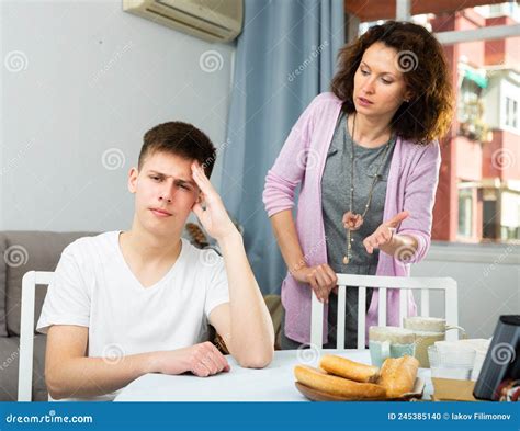 Mother Scolding Troubled Teen Boy Stock Photo Image Of Arguing