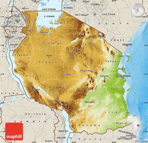 Physical Map Of Tanzania Shaded Relief Outside