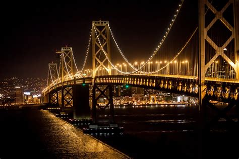 Download San Francisco Light Usa Bridge Night Man Made Bay Bridge Hd