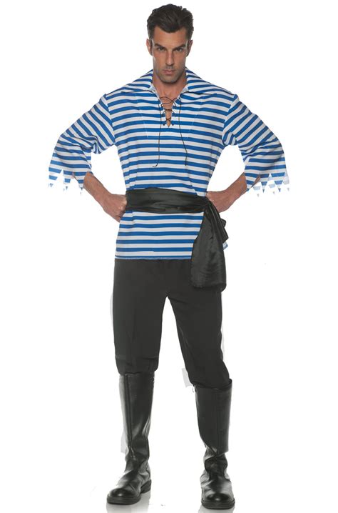 Striped Pirate Adult Costume Blue