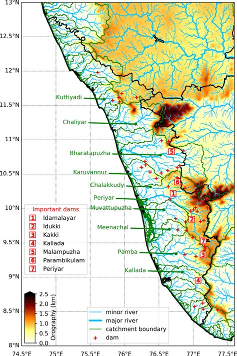 Locations Of Important Hydrological Features In The State Of Kerala