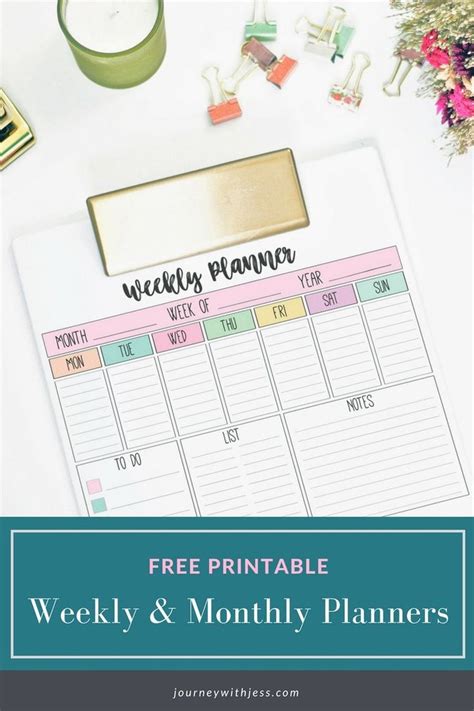 Free Printable Weekly And Monthly Planners — Journey With Jess