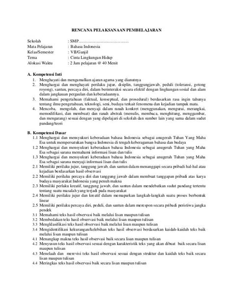 Rpp Bahasa Indonesia Kelas Vii Semester 1 Kurikulum 2013 File Ini