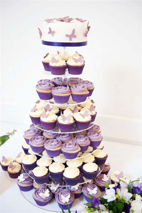 Butterfly Wedding Cake Purple And Ivory Wedding Cupcake Tower With