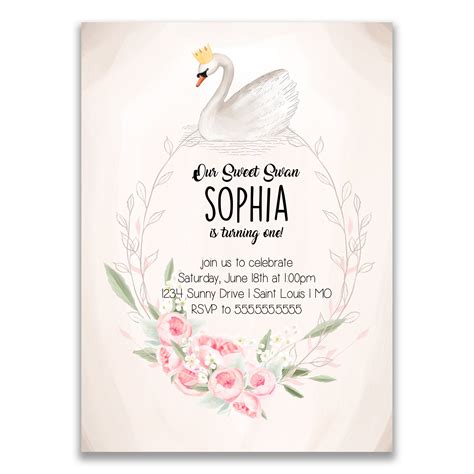 Sweet Swan Birthday Party Invitation Personalized Envelopes