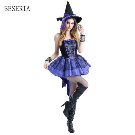 Seseria Adult Halloween Witch Costume For Women Sexy Fashion Deluxe Costume Purple Witch Dress