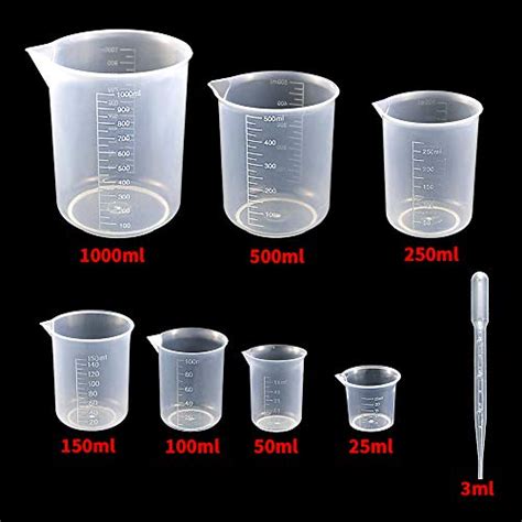Twdrer 7 Sizes Plastic Beaker Set Clear Measuring Graduated Liquid Container Beakers In 25ml