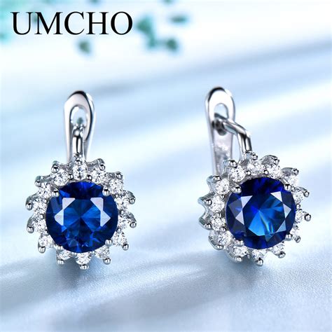 Umcho Simulated Vintage Blue Sapphire Clip Earrings For Women Solid Sterling Silver Jewelry