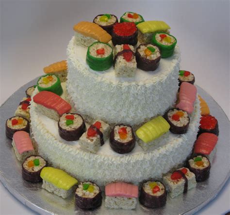 Sushi Cake Two Tiered Cake Covered With Candy Sushi