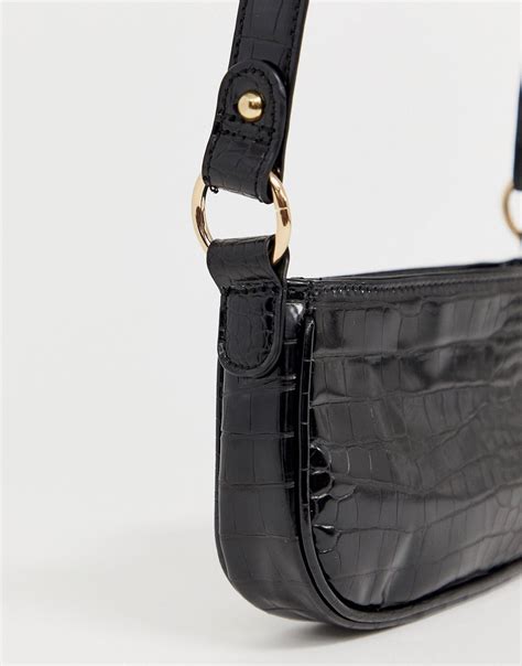 Croc Effect 90s Shoulder Bag Black Asos Design
