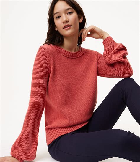 Lyst Loft Textured Blouson Sleeve Sweater In Red