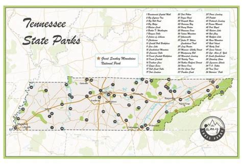 Tennessee State Parks Map Etsy Inside Tennessee State Parks Map