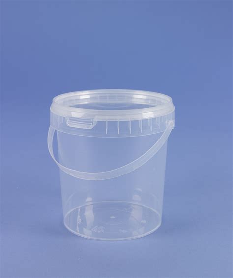 Clear 1 Litre Bucket With Plastic Handle And Tamper Evident Neck