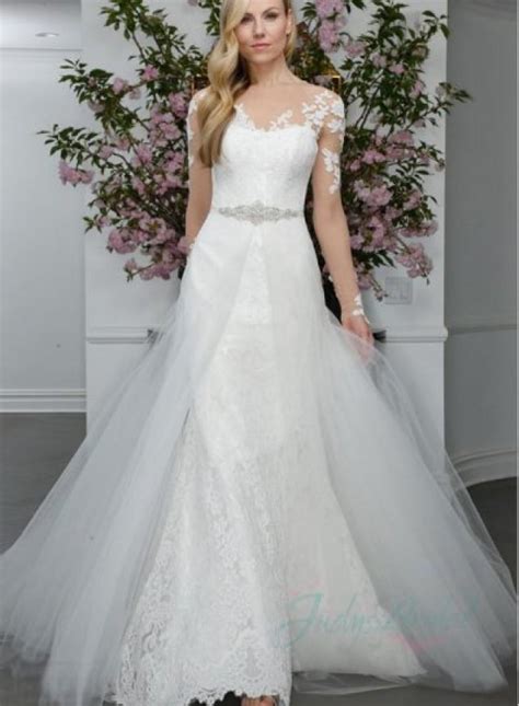 You don't have to feel uncomfortable on your wedding day, with modern wedding dresses meaning less corseting, embroidery and overall weight. JW16010 Sheer Top Long Sleeves Lace Trumpet Wedding Dress ...