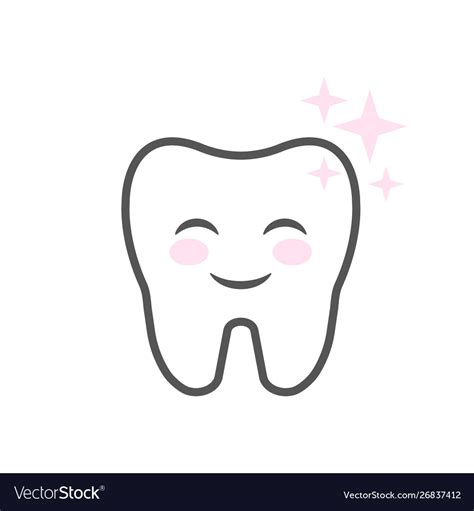 Cute Smiling Cartoon Character Tooth Clean Teeth Vector Image