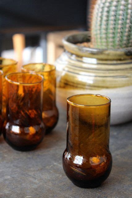 Antique Amber Tinted Glasses Set Of 5 Tinted Glasses Amber Glass Candle Jars