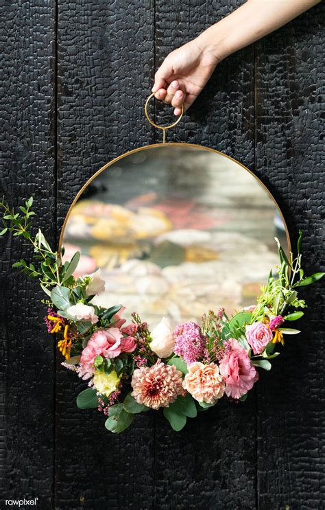 Cute Round Mirror Decorated With Flowers Premium Image By Rawpixel