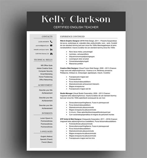 Teacher Resume Template Resume Template Resume Template For Etsy