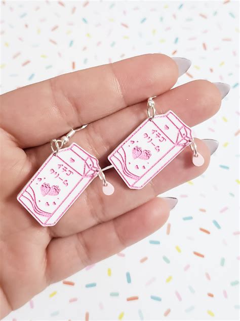 Strawberry Milk Earrings ♡ Example Color In White With Pink Detailsthe