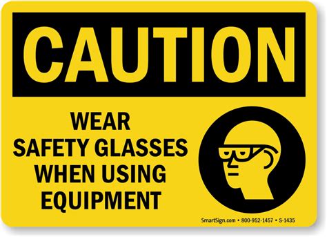 wear safety glasses when using equipment sign