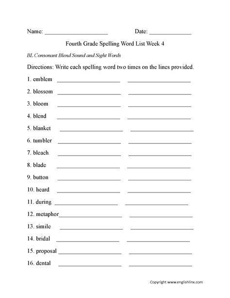 Spelling Worksheets Fourth Grade Spelling Words Worksheets