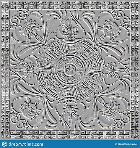 Embossed 3d Square Frame And Mandalas Pattern Floral Emboss Background