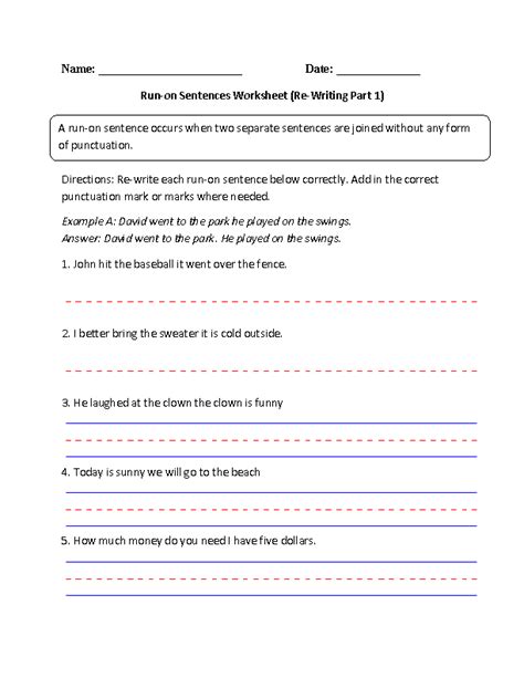 Fragments And Run On Sentences Worksheets