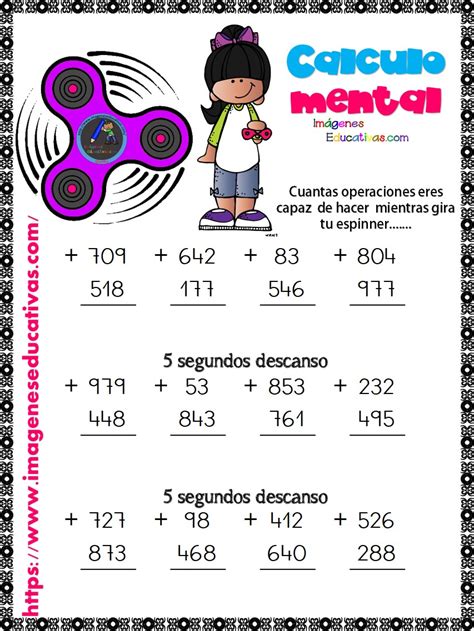 Cálculo Mental Fichas Con Espinners 10 Imagenes Educativas