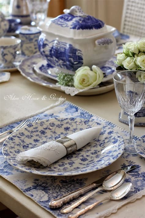 Aiken House And Gardens Blue And White Transferware Tablescape