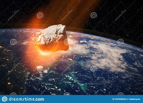 Planet Earth And Big Asteroid In The Space Potentially Hazardous