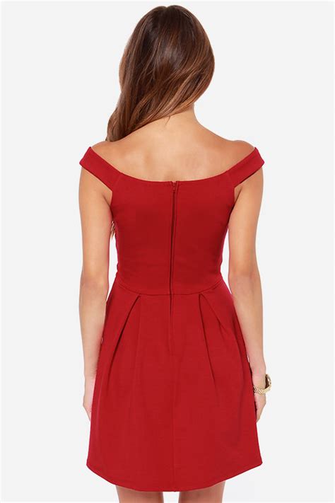 Cute Red Dress Off The Shoulder Dress Skater Dress 4700