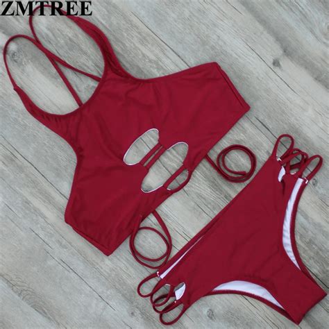 Zmtree Hot Swimwear Bandage Bikini 2017 Sexy Beach Wear Women Swimsuit Cut Out Bathing Suit