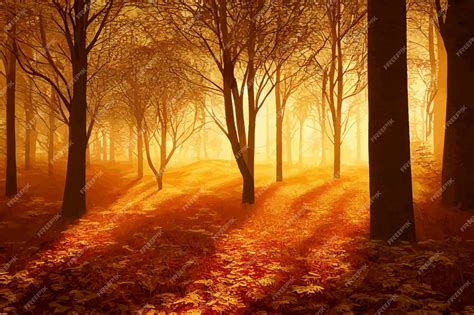 Premium Photo Magical Autumn Forest With Sun Rays In The Evening Gold