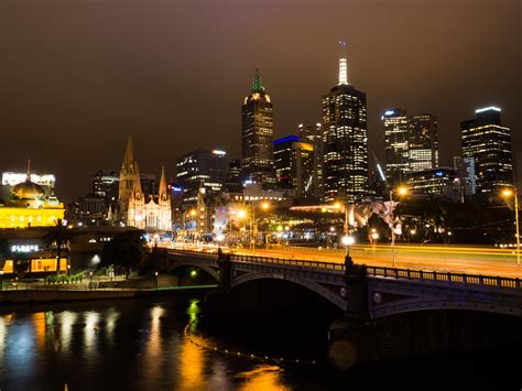 Download Skyscraper Building Skyline Bridge Light Night City Australia
