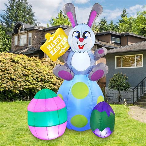 joiedomi easter inflatable outdoor decoration 6 ft tall easter bunny and eggs with build in leds