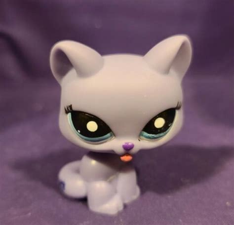 Authentic Littlest Pet Shop Lps Purple Licking Cat 2170 Blue Eyes Blind