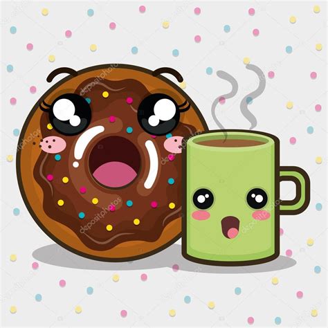 Donut Und Kaffee Kawaii Cartoon — Stockvektor © Yupiramos 127119568