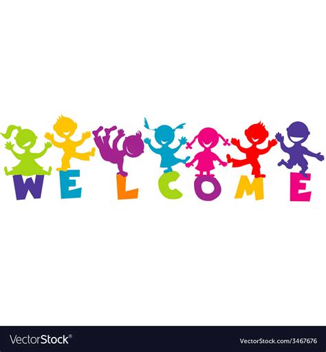 With Word Welcome And Happy Children Royalty Free Vector