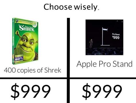 Choose Wisely Shrek Vs Apple Pro Stand Meme By Dangerouspizza